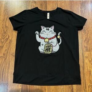 S&K Maneki-Neko Embellished Graphic T-Shirt Black Women’s Size M/L